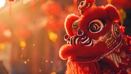 中国风舞狮子 太平乐民间非遗艺术南狮醒狮