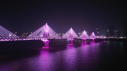 航拍夜景朝阳大桥
