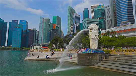 新加坡鱼尾狮公园视频素材模板下载