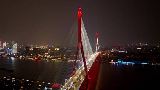 杨浦大桥夜景航拍风光