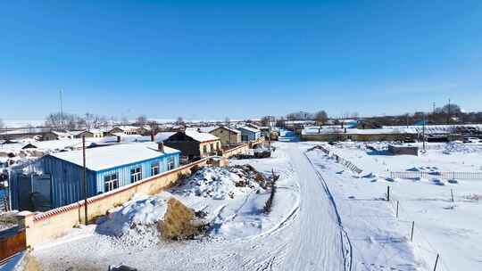 内蒙古冬季村庄雪景