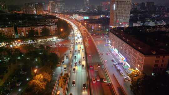 涧塘立交桥车流交通航拍长沙夜景夜晚车辆岳