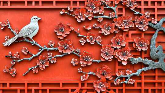 红窗花鸟 窗花春节年味传统文化装饰图案