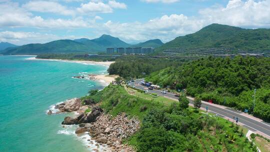 航拍海南万宁石梅湾海岸线公路