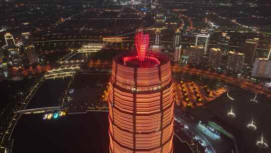 郑州市夜景大玉米大楼航拍金水路立交桥城市