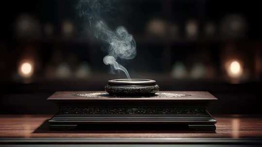 唐朝香炉青烟袅袅升腾禅意悠长