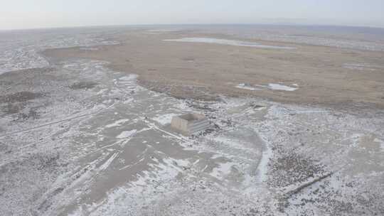 玉门关冬季雪景航拍