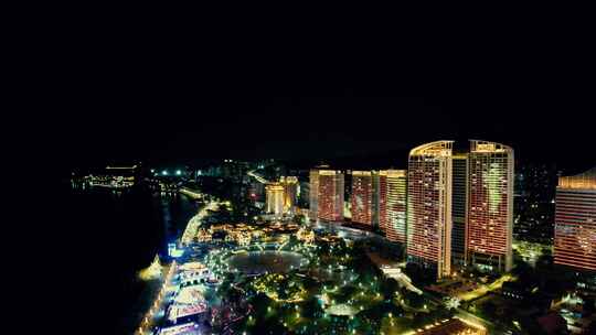 山东烟台滨海广场夜景灯光航拍