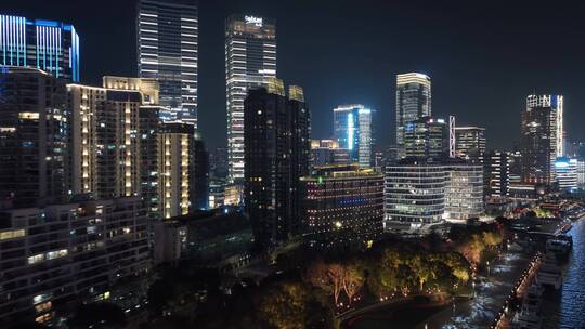 航拍上海北外滩滨江夜景