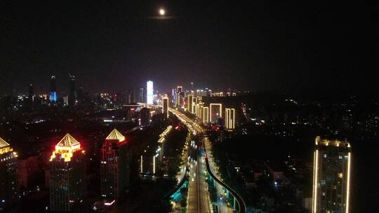 航拍山东济南城市夜景
