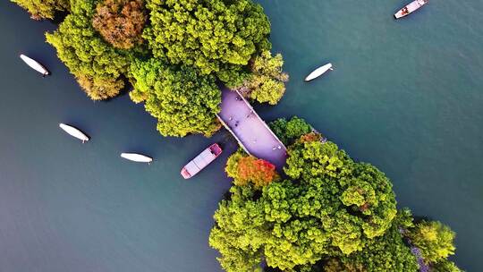 西湖苏堤唯美美景航拍大自然风光杭州风景名