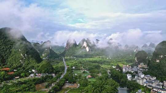 航拍视角下的田园山川风景