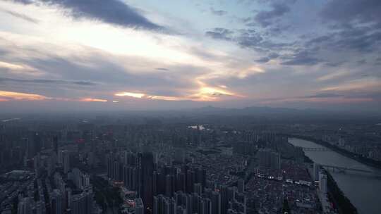 江西赣州城市晚霞夕阳西下晚霞航拍