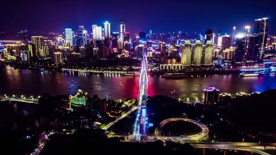 重庆东水门大桥交通车流夜景全景延时