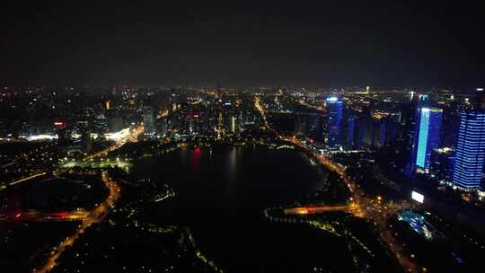 安徽合肥天鹅湖夜景航拍