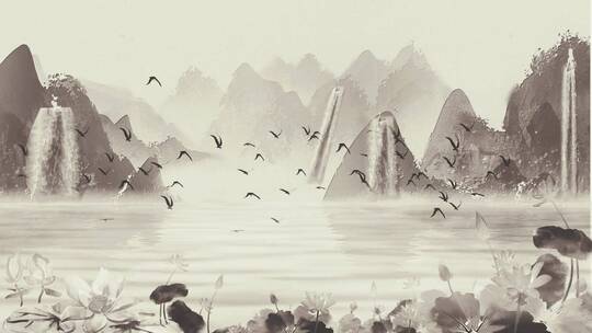 中国风传统水墨山水风景视频素材