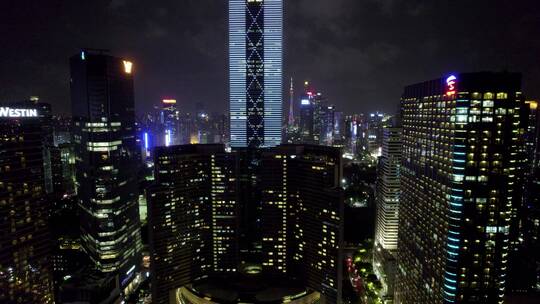 广州天河珠江新城航拍写字楼住宅夜景