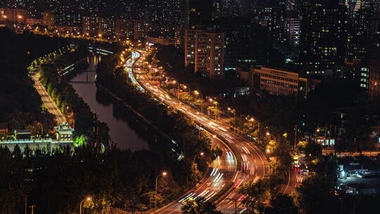 北京夜晚车流交通城市夜景素材