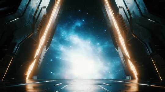 未来科技感大门开启科幻概念片头视频