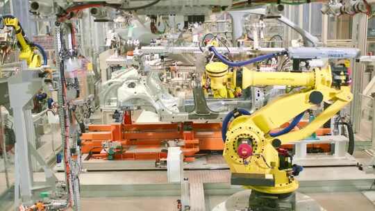 自动化机械臂汽车生产线、生产车间视频素材模板下载