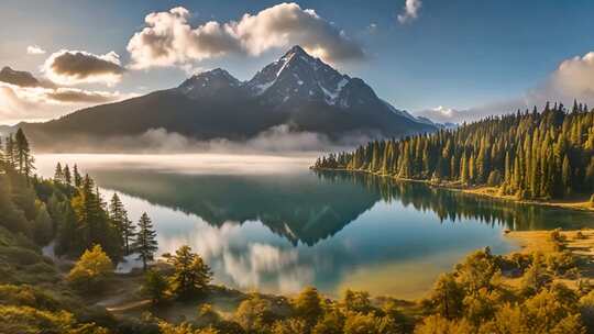 山林湖泊自然风光全景