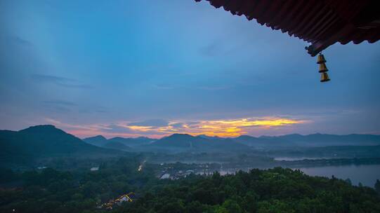 杭州市西湖风景区日落风景