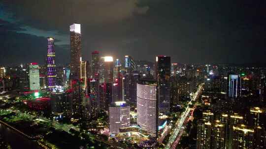 广东省广州市珠江夜景猎德大桥航拍风光4k