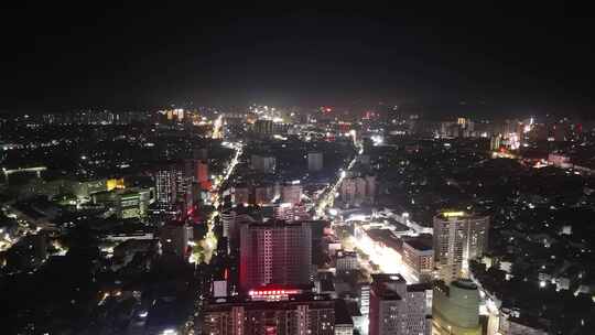 航拍广西玉林城市大景夜景灯光交通