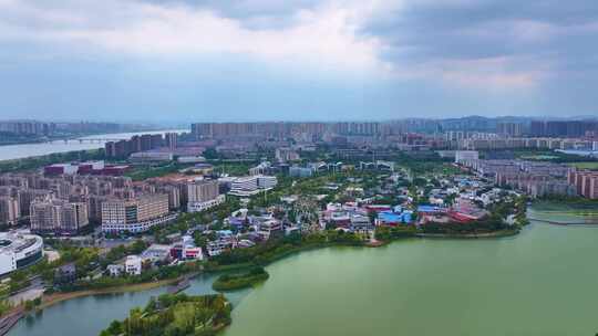 湖南长沙湘江江滩公园航拍橘子洲岳麓山风景