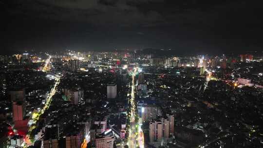 航拍广西玉林城市大景夜景灯光