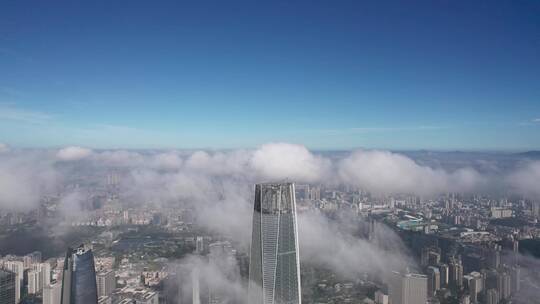 垂直上升航拍东莞国贸高楼大厦CBD云海蓝天