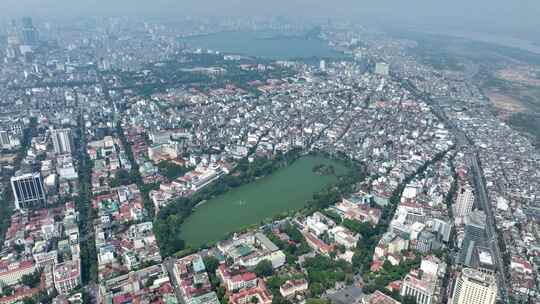 越南还剑湖河内市全景-无人机拍摄