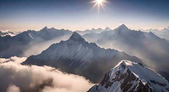 雪山云雾阳光山峰云海日出自然生态环境风景