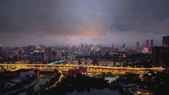 成都东湖公园二环路震撼航拍夜景城市大景