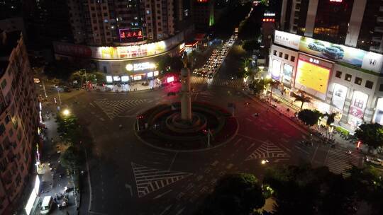 航拍福建泉州飞天迎宾城雕夜景