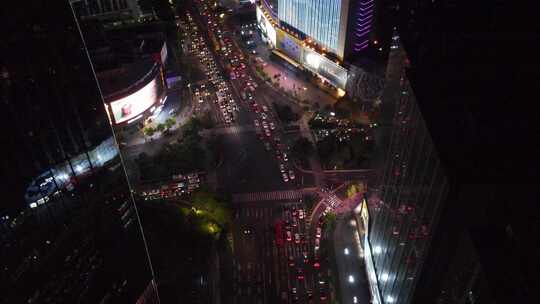 航拍广州天河区商圈十字路口交通夜景视频素材模板下载