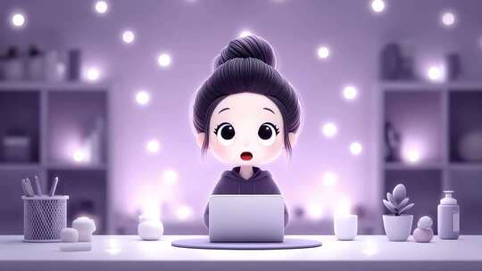 卡通女孩居家办公专注创作