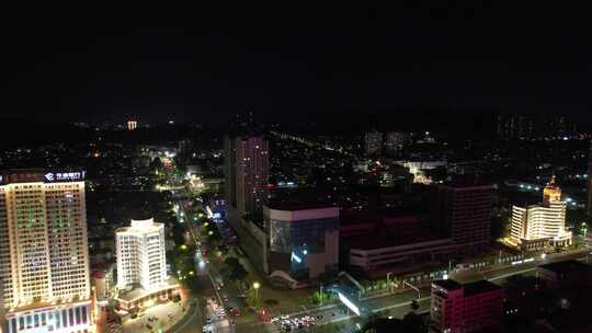 山东烟台城市夜景交通航拍