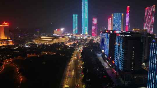 东莞市民盈国贸中心夜景航拍视频素材模板下载