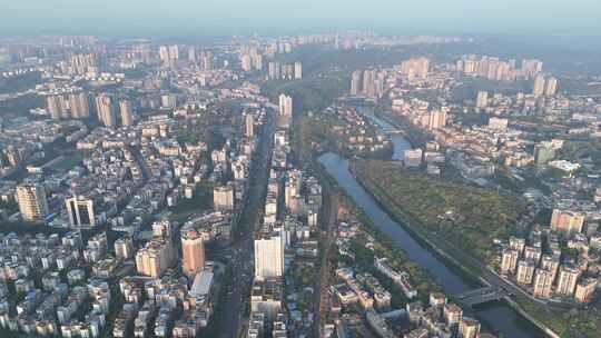 四川自贡城市清晨交通航拍