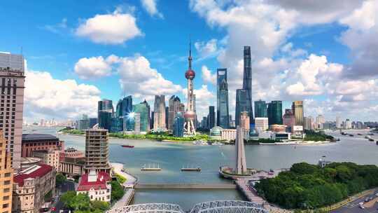 上海航拍陆家嘴高楼城市全景