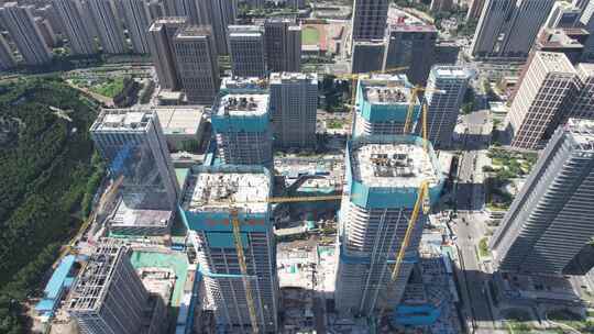 城市房地产高楼住宅小区施工现场航拍