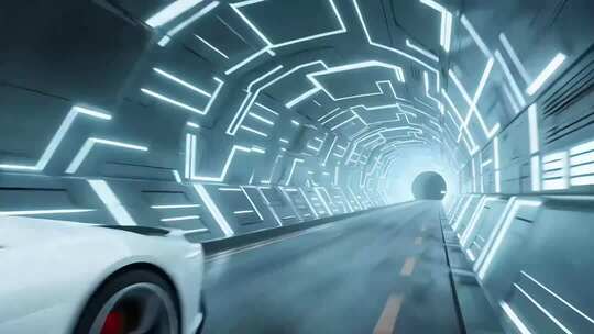科技隧道中汽车穿梭画面