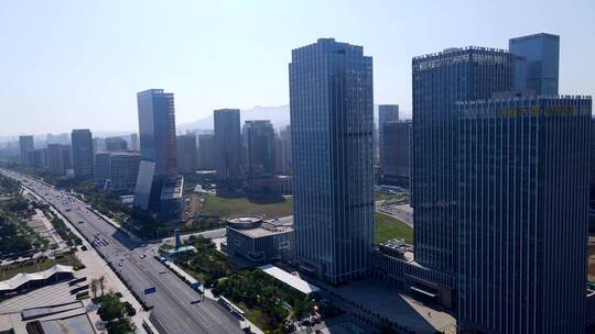 4K 航拍青岛西海岸新区现代建筑街景