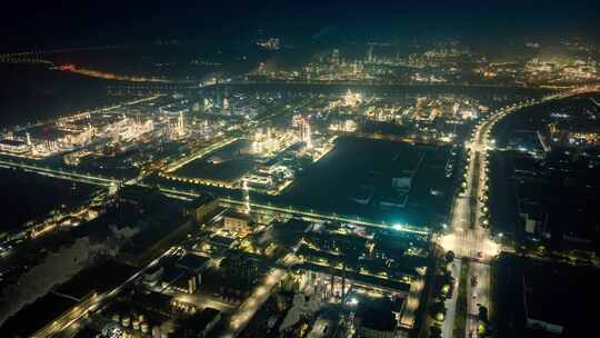 石油化工厂炼油厂储夜景航拍延时摄影