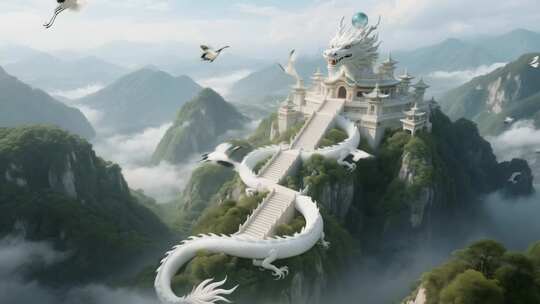 中式山水白龙宫殿奇幻景观