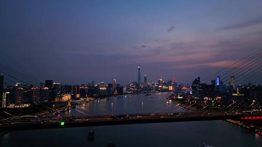 上海杨浦大桥大场景桥梁交通日落夜景4k航拍