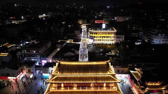 广东潮州古城夜景航拍