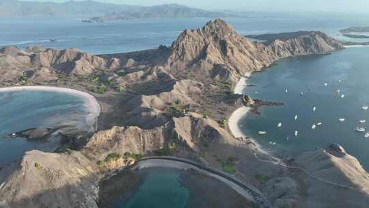 HDR印尼科莫多帕达尔海岛航拍自然风光