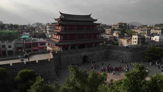 广东潮州古城广济门城楼城市航拍风光